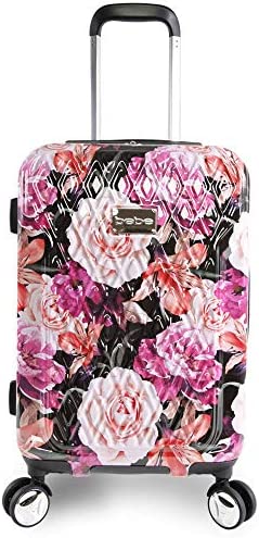 BEBE Women?s Marie 21? Hardside Carry-on Spinner Luggage, Black Floral Print, One Size