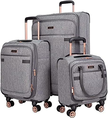 kensie Womenâ€™s Hudson Softside 3-Piece Spinner Luggage Set, Heather Gray, (16/20/28)