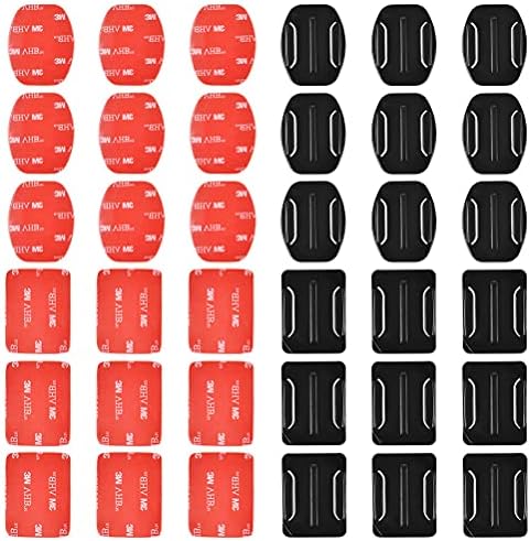 18 Pcs Adhesive Mounts for GoPro Cameras, 9 Pcs Curved Mounts & 9 Pcs Flat Mounts with 3M Sticky Pads, Tape Mount to Your Helmet, Bike, Board, Car