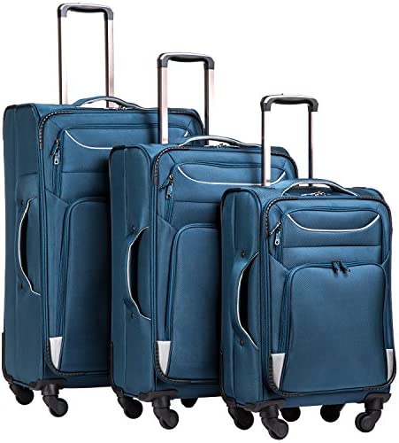 Coolife Luggage 3 Piece Set Suitcase Spinner Softshell lightweight (blue+sliver)