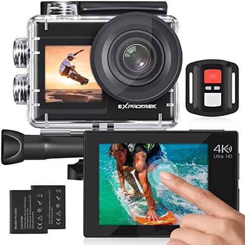 Exprotrek Action Camera 4K 60FPS with Touch Screen,EIS 170 Â° Ultra Wide Angle, 40m Waterproof Underwater Remote Control Sports Camera with Helmet Accessories