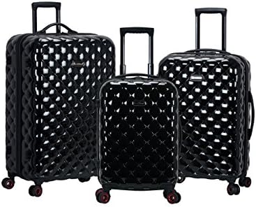 Rockland Quilt Hardside Expandable Spinner Wheel Luggage Set, Black, 3-Piece (20/24/28)
