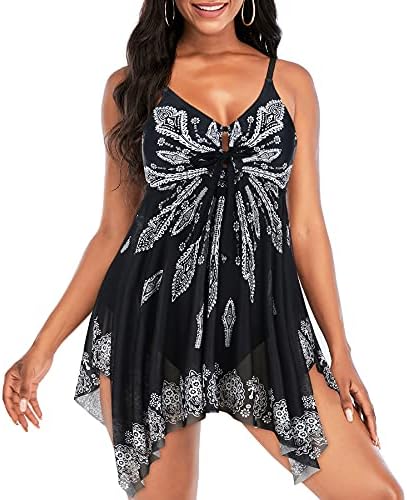 Zando Womens Swimsuits Tummy Control Bathing Suits One Piece Swimsuit Flowy Swimwear Swimdress with Bottom Swim Suit