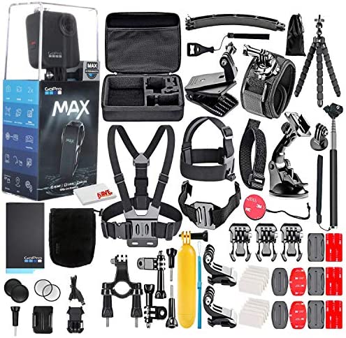 GoPro MAX 360 Waterproof Action Camera -with 50 Piece Accessory Kit ,Touch Screen â€“ Spherical 5.6K30 HD Video â€“ 16.6MP 360 Photos â€“ 1080p Live Streaming Stabilization â€“ All You Need