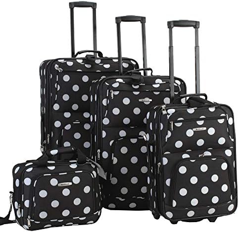 Rockland Polka Softside Upright Luggage Set, Black Dot, 4-Piece (14/19/24/28)