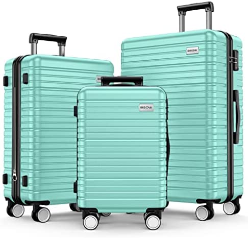 BEOW Luggage Sets Expandable Lightweight Suitcases with Wheels PC+ABS Durable Travel Luggage TSA Lock Mint Green 3pcs