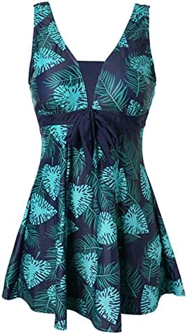 ECUPPER Womens One Piece Swimdress Plus Size Shaping Body Swimsuits Printed Skirt Swimwear with Boyshort