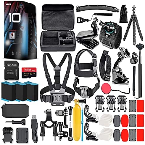 GoPro HERO10 (Hero 10) Black â€“ Waterproof Action Camera with Front LCD and Touch Rear Screens, GP2 Engine, 5K HD, 23MP Photos, Live Streaming, 64GB Card, 50 Piece Accessory Kit and 2 Extra Batteries