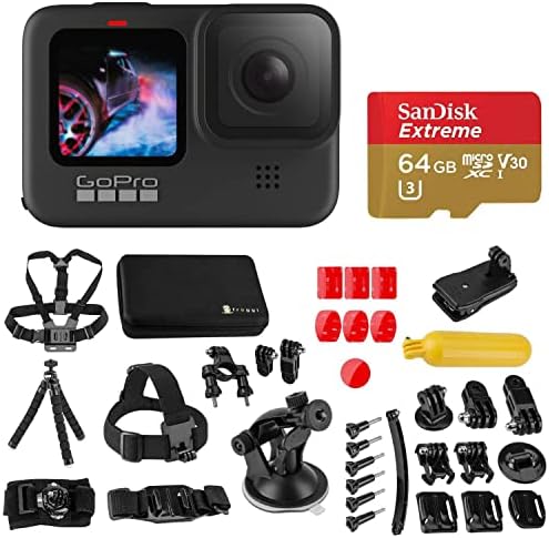 GoPro HERO9 Black, Sports and Action Camera Bundle with Froggi Accessory Kit, 64GB microSD Card