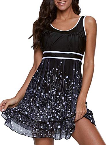 ReachMe Womens Modest Plus Size Tankini Bathing Suits Tummy Control Swim Dress Two Piece Slimming Swimsuits