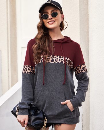 Women Drawstring Pullover Hoodies Casual Long Sleeve Tops Color Block Sweatshirts with Pocket