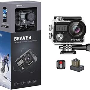 AKASO Brave 4 4K 20MP WiFi Action Camera Ultra HD with EIS 30m Underwater Waterproof Camera Remote Control 5X Zoom Underwater Camcorder with 2 Batteries and Helmet Accessories Kit