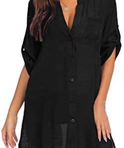 AI?MAGE Women?s Swimsuit Cover Ups Shirt Sexy V-Neck Bathing Suit Coverups Dress Bikini Beach Tunic Top S-3XL