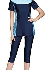 Ababalaya Womens? Color Block Moderate Cover 2 Piece Swimsuit Burkini