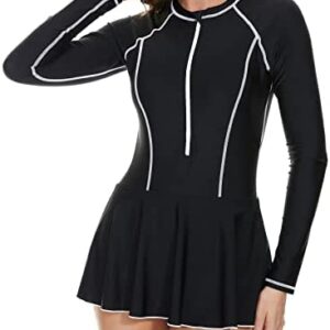 American Trends Womens Rash Guards Long Sleeve Swimsuits One Piece Bathing Suit with Zipper Surfing Summer Swim Dress