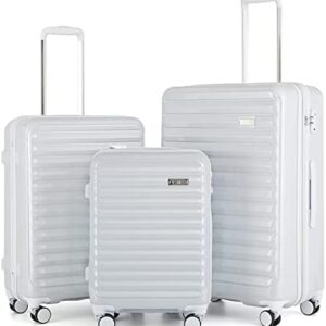Coolife Luggage Suitcase 3 Piece Set expandable (only 28”) ABS+PC Spinner suitcase with TSA Lock carry on 20 in 24in 28in (white grid)