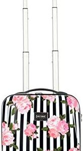 Betsey Johnson Designer Underseat Luggage Collection – 15 Inch Hardside Carry On Suitcase for Women- Lightweight Under Seat Bag with 2-Rolling Spinner Wheels (Stripe Roses)