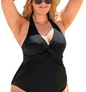 CUPSHE Women’s Plus Size One Piece Swimsuit Halter Twist Front Backless Bathing Suit