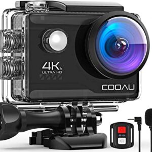 COOAU Action Camera HD 4K 20MP WiFi with External Microphone, Underwater Camera 40M with Remote Control, Waterproof Sport Camera 170° Wide Angle Time Lapse, 2x1200mAh Batteries/16 Accessories